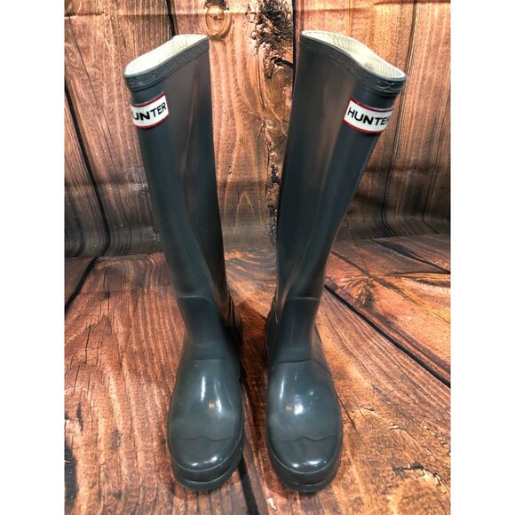 Hunter W23616 Original Gloss Tall Gray/Blue Rain Boots Womens 5 (v5p) - Picture 3 of 12